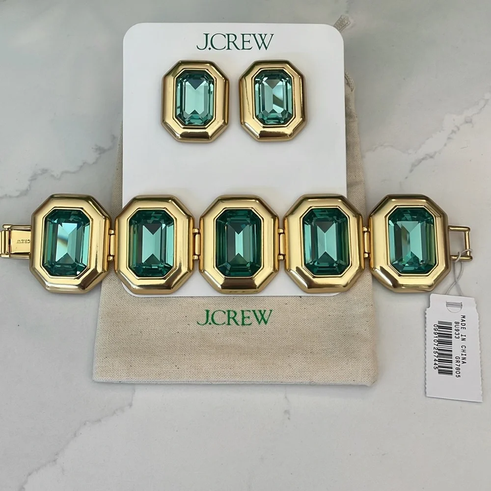 J. Crew Green Crystal Earrings NWT - Picture 15 of 16